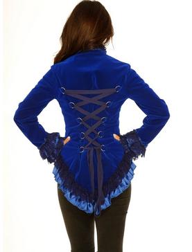 Blue Velvet Tailed Jacket, , hi-res