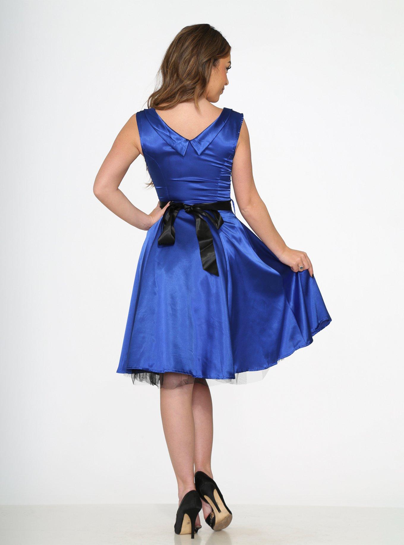 Blue Satin Swing Dress, BLUE, alternate