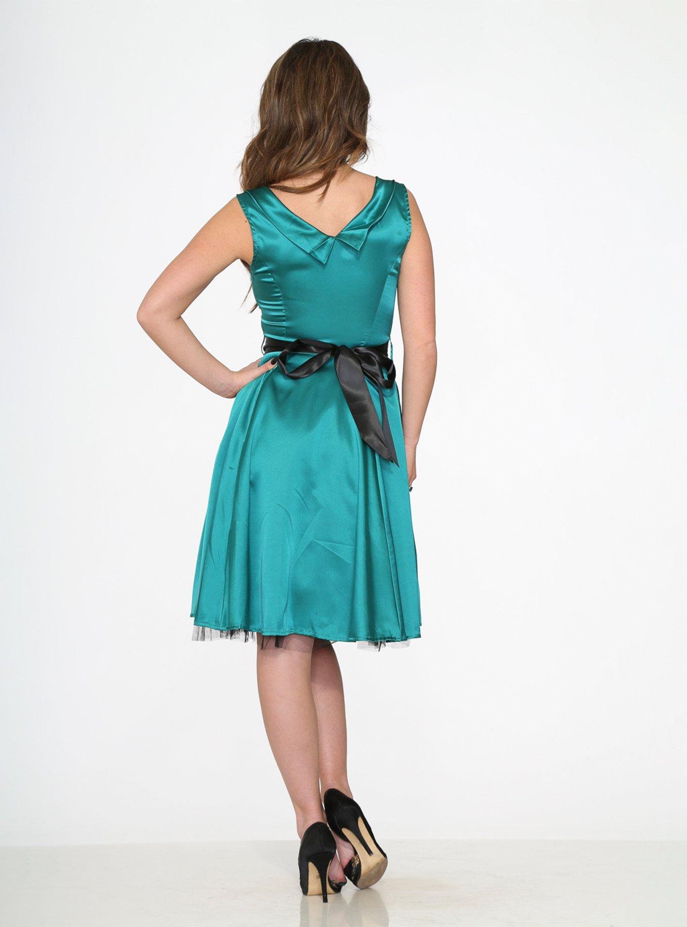 Teal Green Satin Swing Dress, , hi-res