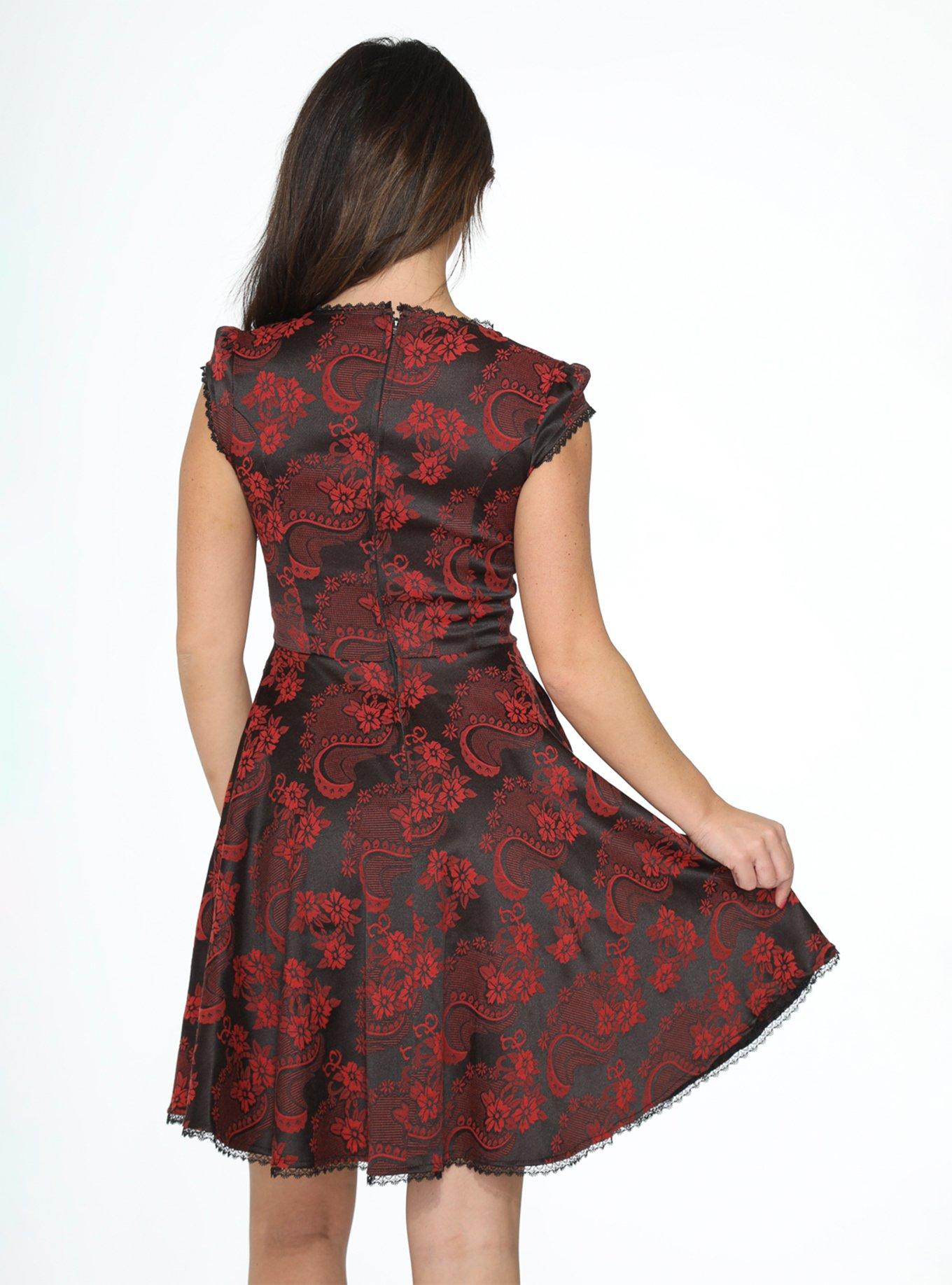 Red Brocade Gothic Dress, RED  BLACK, alternate