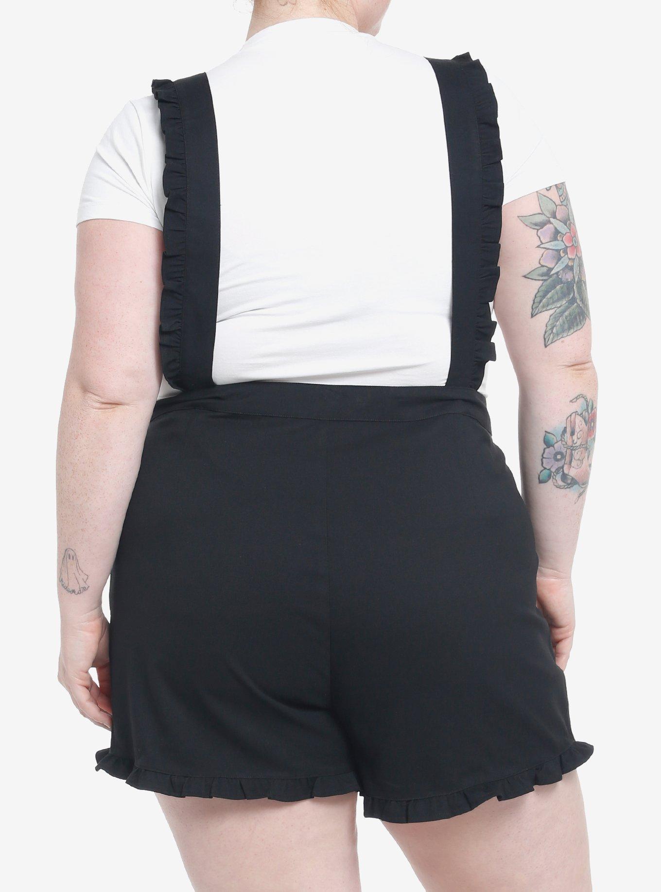 Thorn & Fable Black Mushroom Shortalls Plus Size, BLACK, alternate