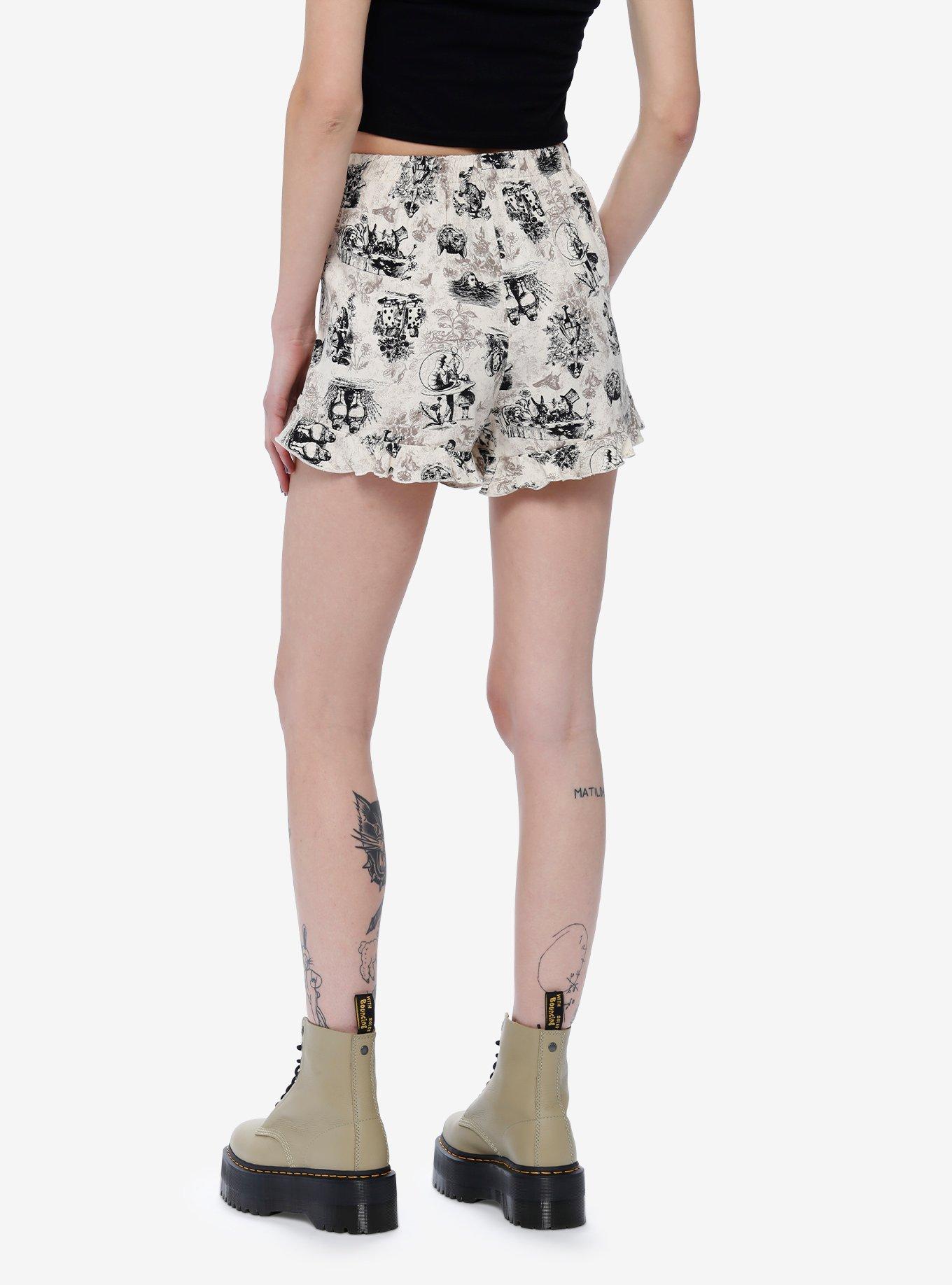 Thorn & Fable Through The Looking Glass Art Girls Woven Ruffle Shorts, WHITE  BLACK, alternate