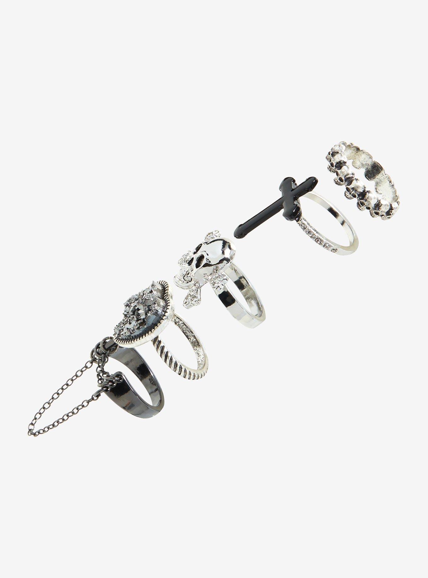 Skull Cross Chain Ring Set, , alternate