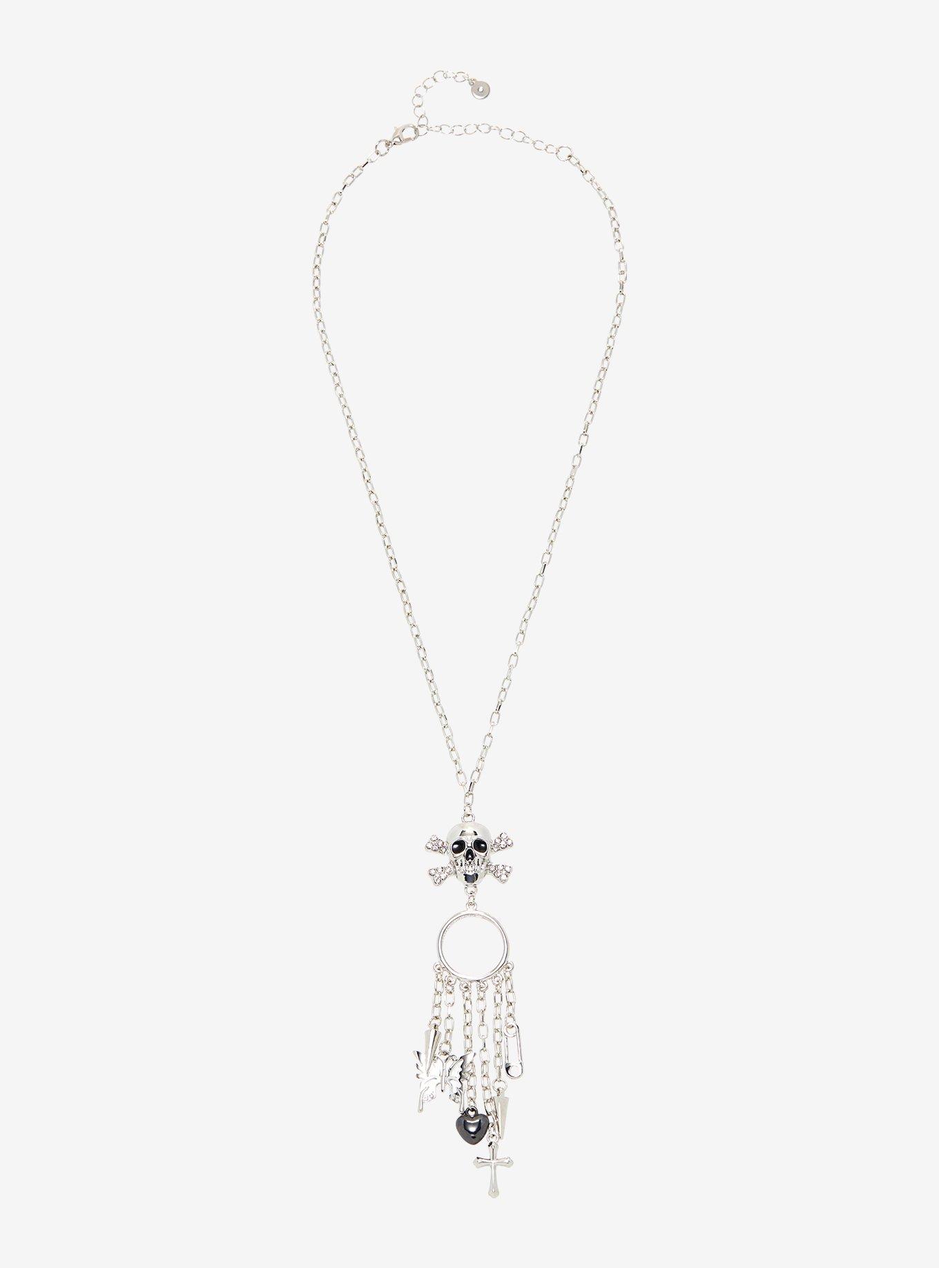Skull & Crossbones Goth Charm Necklace, , hi-res