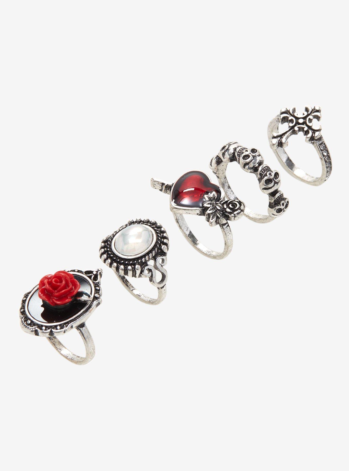 Gothic Heart Cross Ring Set, , alternate