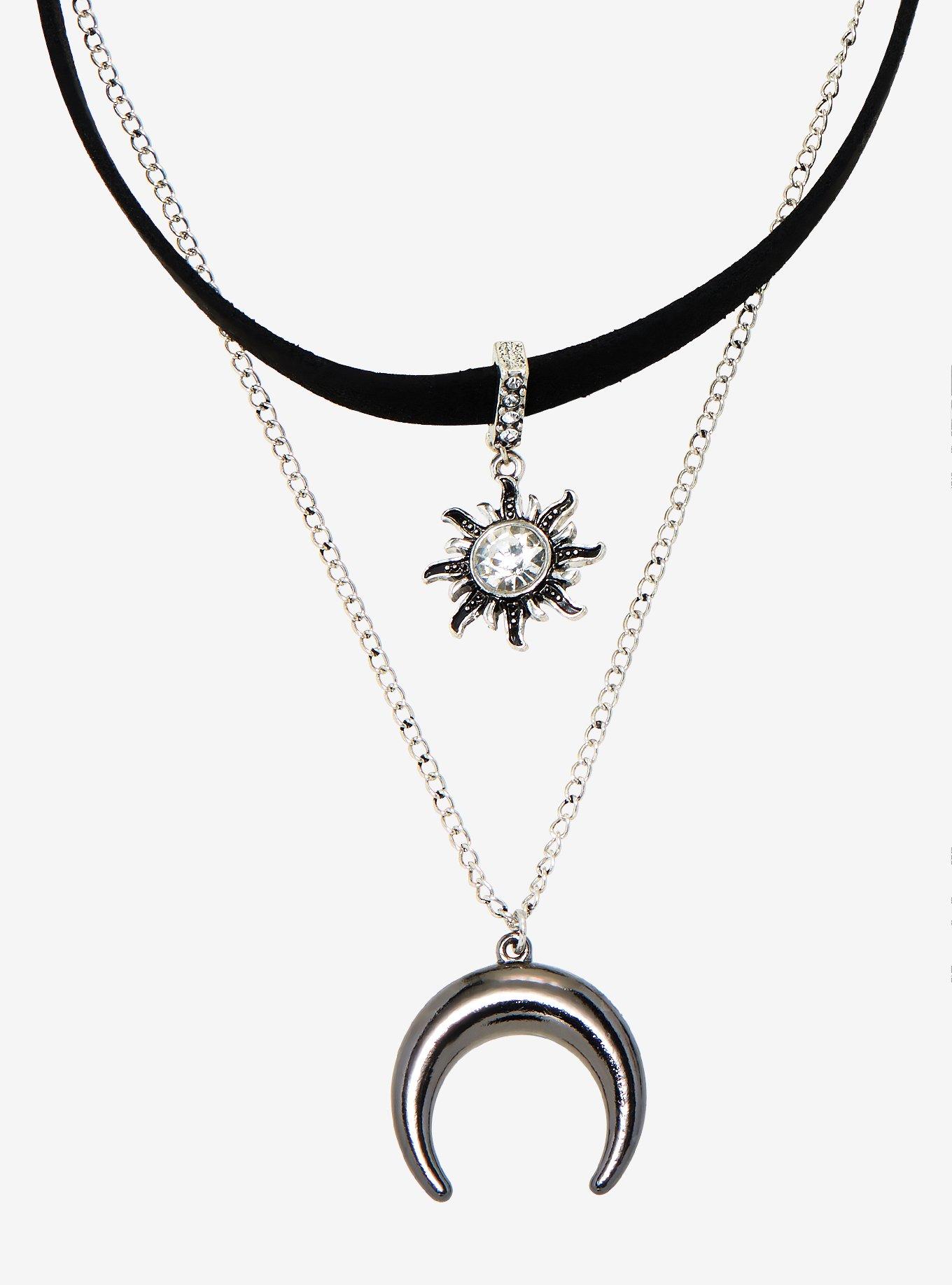 Sun & Moon Choker Layered Necklace Set, , alternate