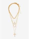 Gold Ornate Heart Cross Necklace Set, , alternate