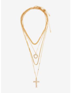 Gold Ornate Heart Cross Necklace Set, , hi-res