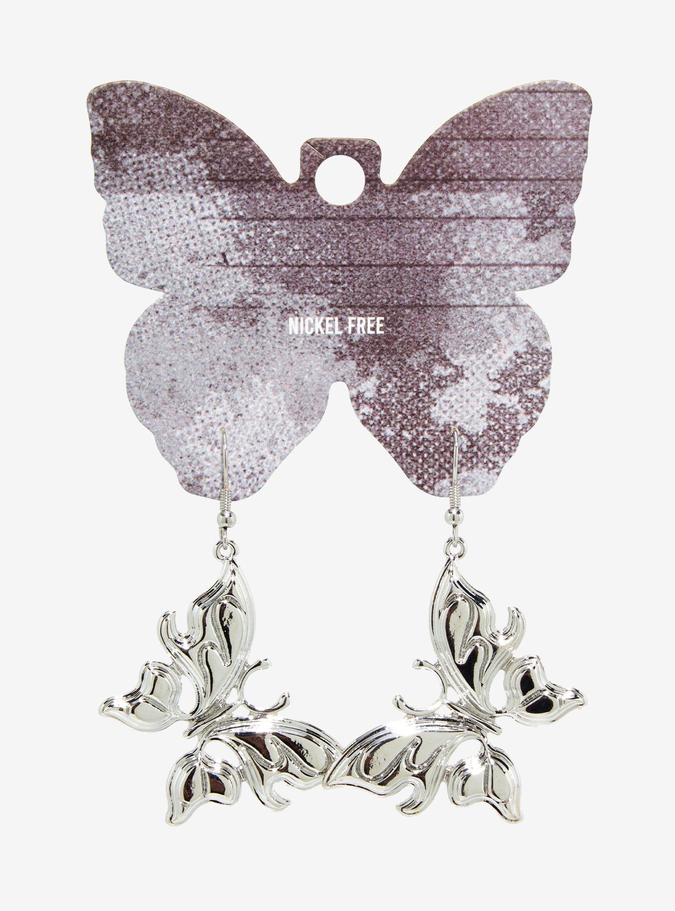 Ornate Edgy Butterfly Earrings, , alternate