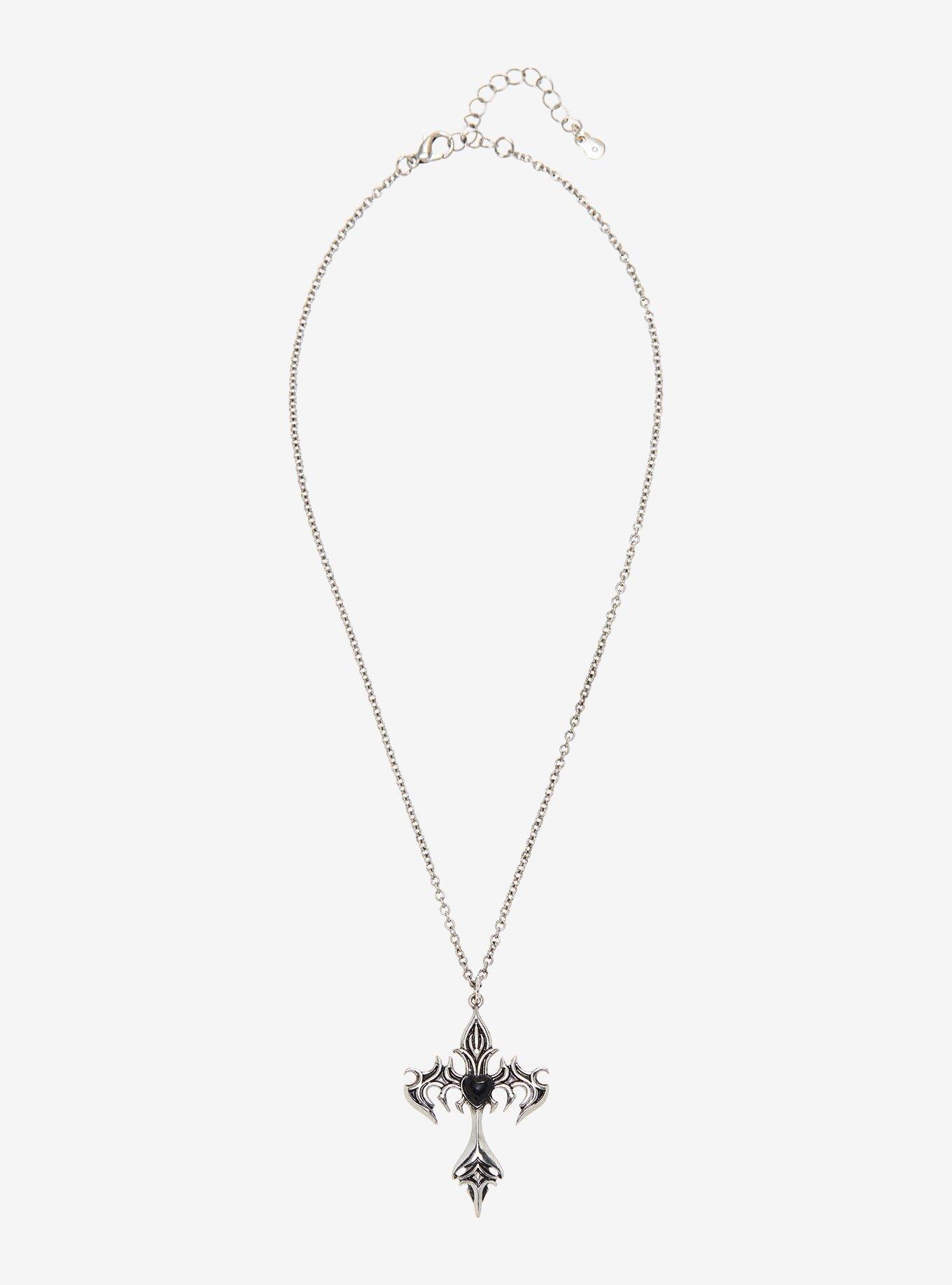 Ornate Cross Heart Necklace, , alternate