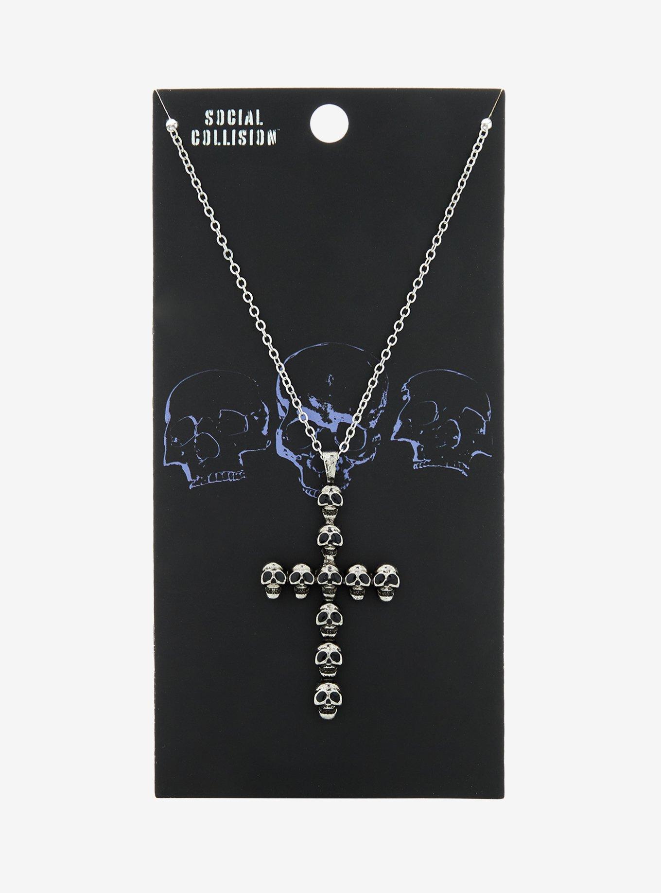 Social Collision Skull Cross Necklace, , alternate