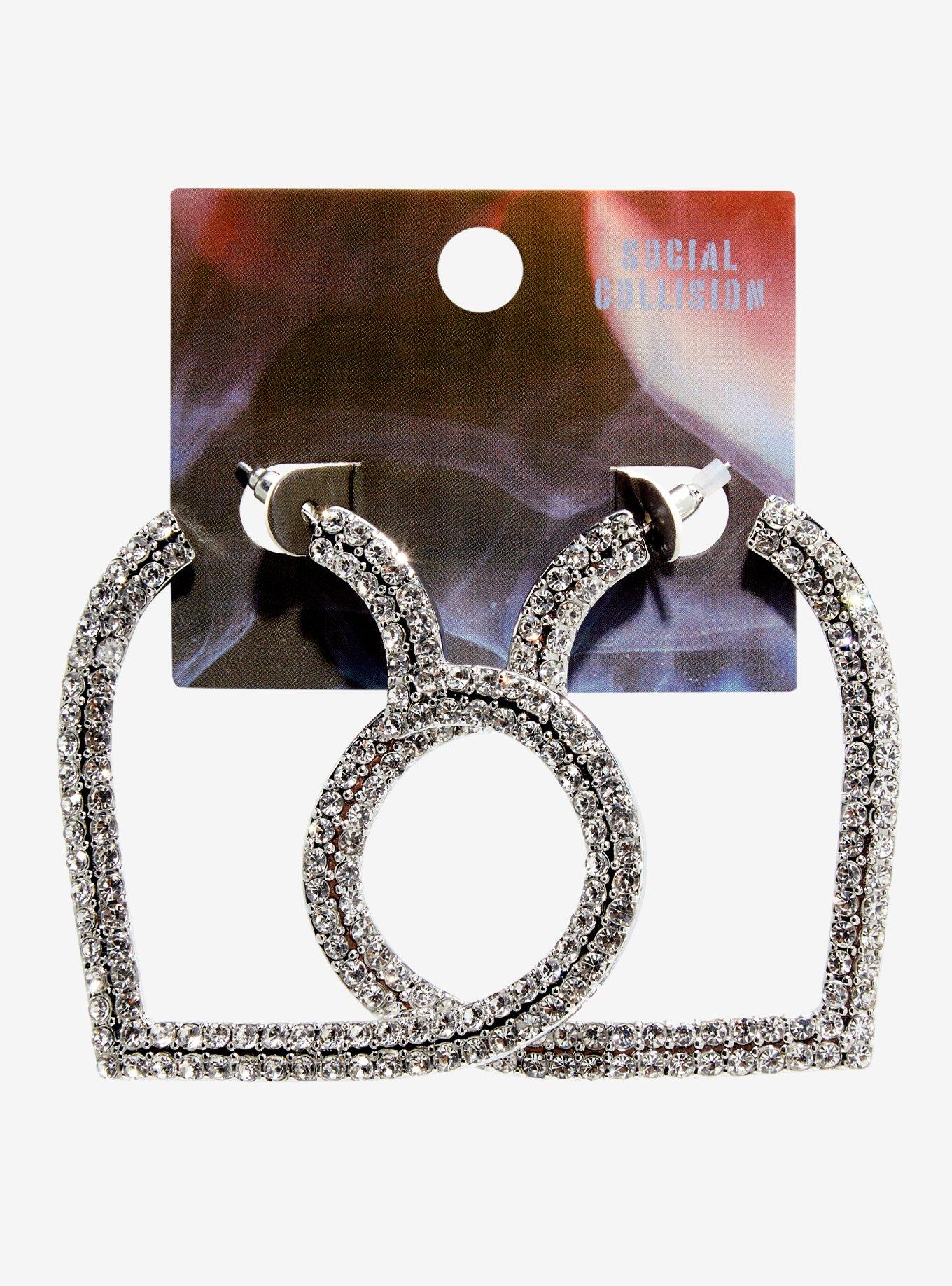 Social Collision Heart Bling Hoop Earrings, , alternate