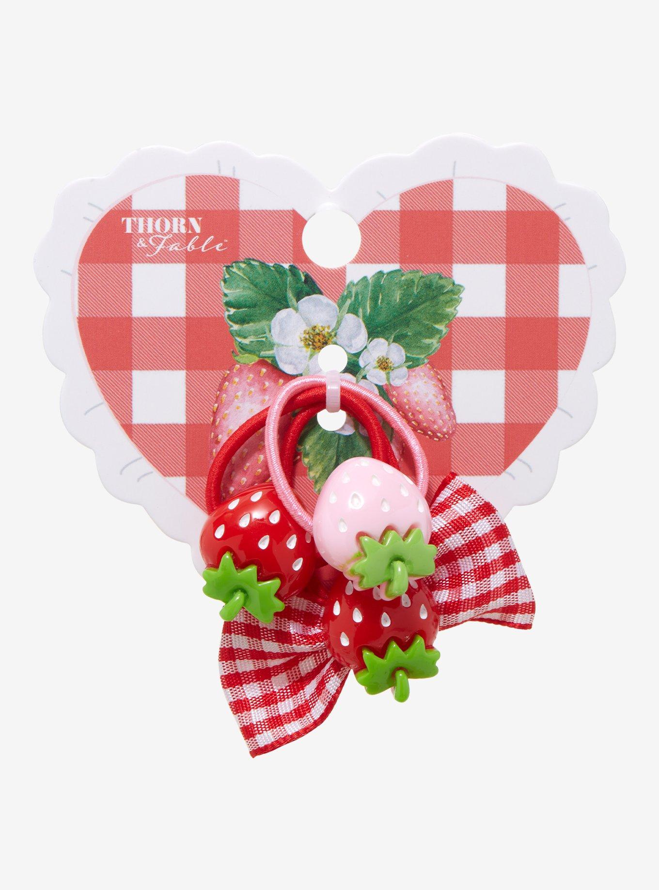 Strawberry Gingham Mini Hair Tie Set, , alternate