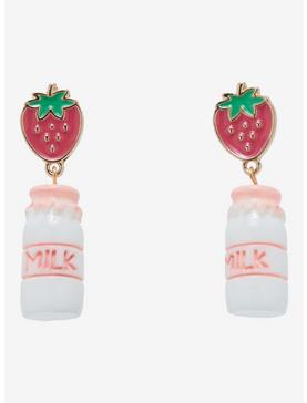 Sweet Society Strawberry Milk Bottle Earrings, , hi-res