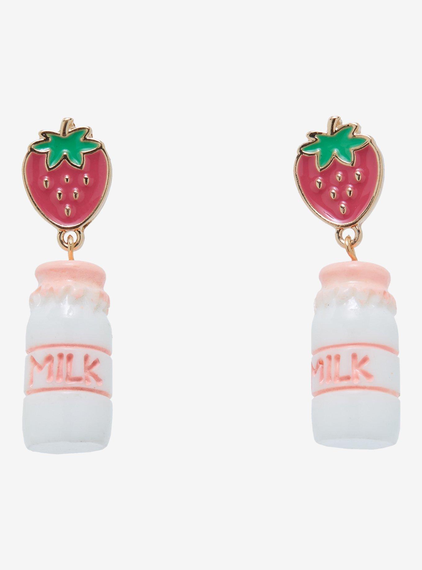 Sweet Society Strawberry Milk Bottle Earrings, , alternate