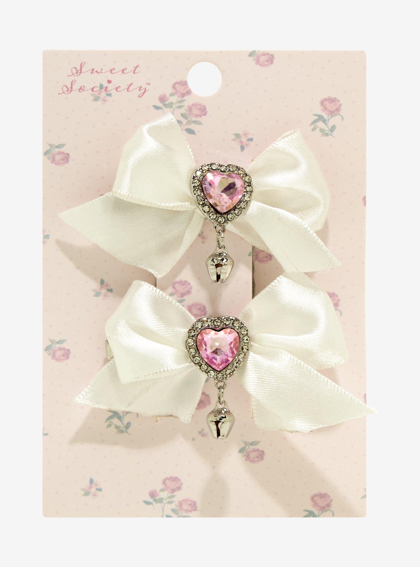 Heart Gem White Hair Bow Set, , alternate