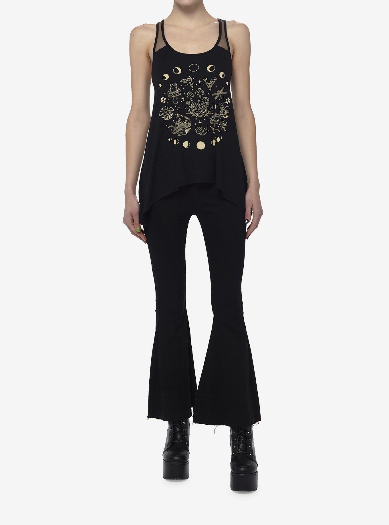 Mushroom Moon Phase Shark Bite Girls Tank Top, BLACK, alternate