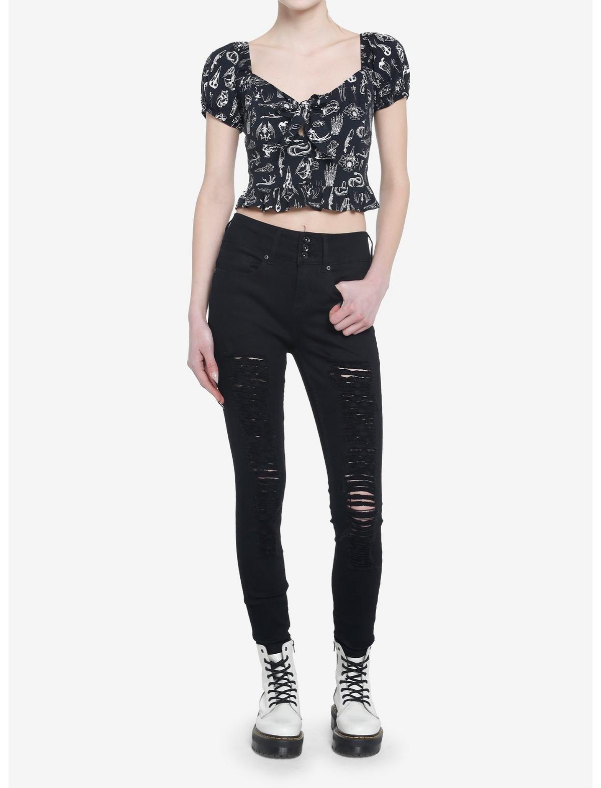 Black & White Animal Skeletons Girls Crop Top, BLACK, alternate