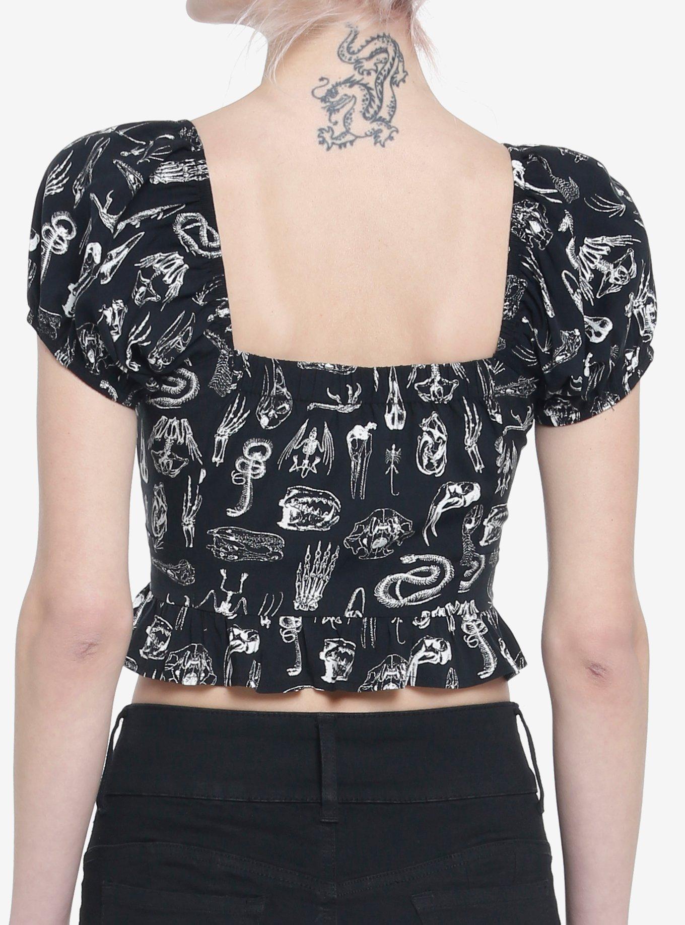 Black & White Animal Skeletons Girls Crop Top, BLACK, alternate