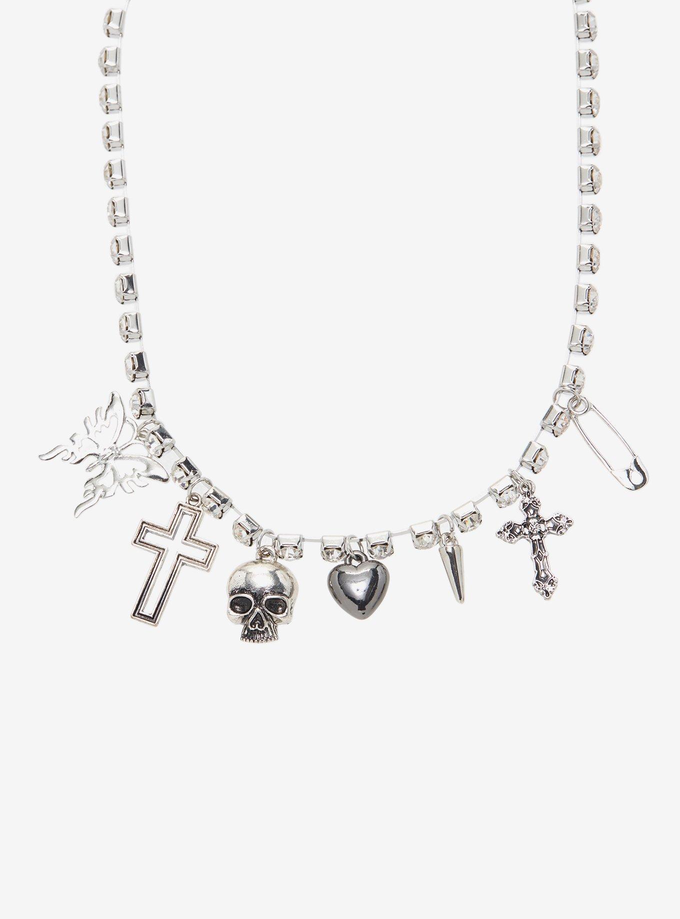 Goth Charm Bling Chain Necklace, , alternate