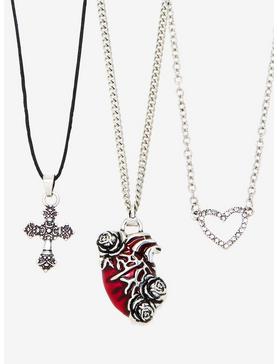 Heart Rose Cross Necklace Set, , hi-res