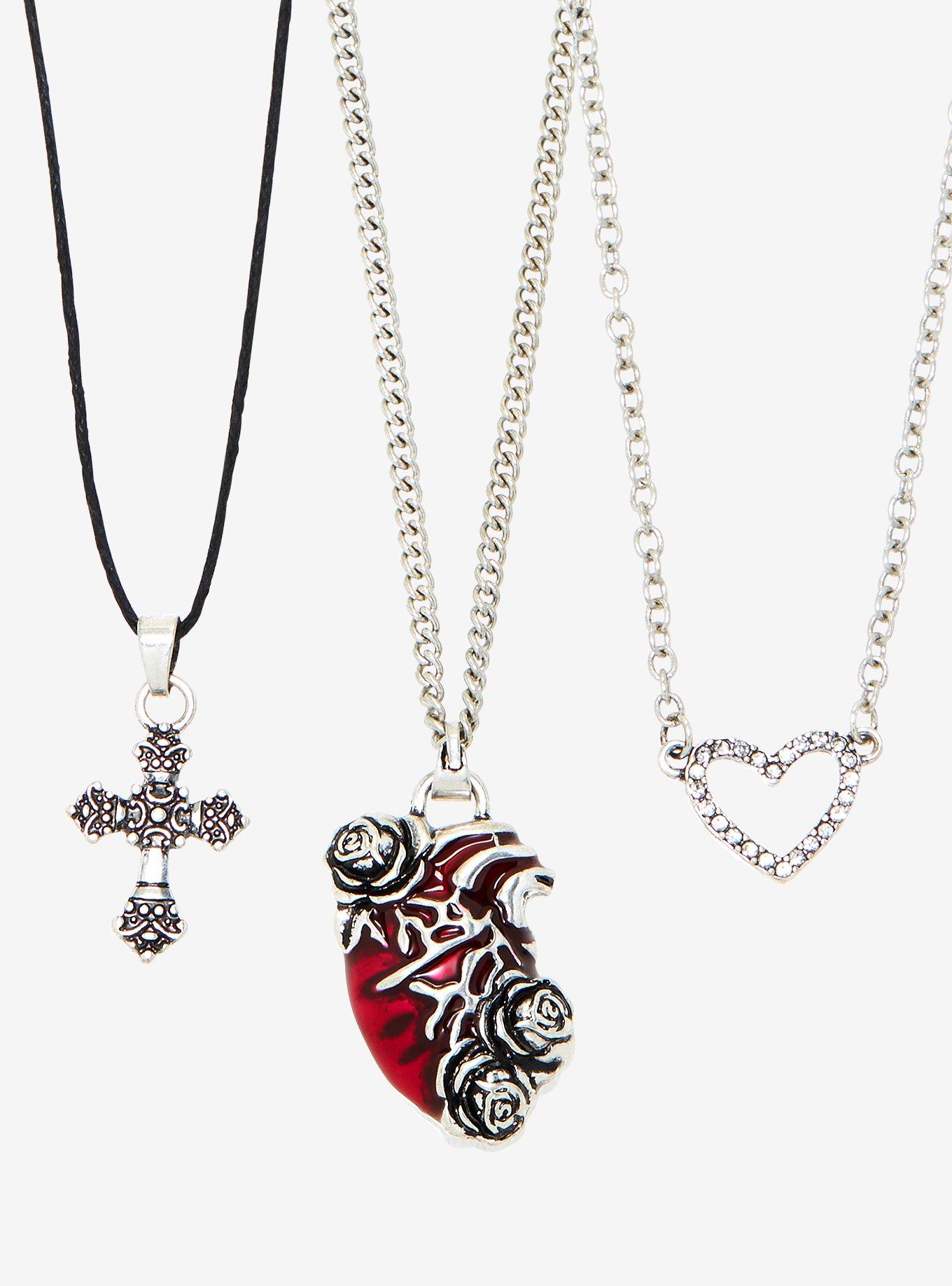 Heart Rose Cross Necklace Set, , alternate