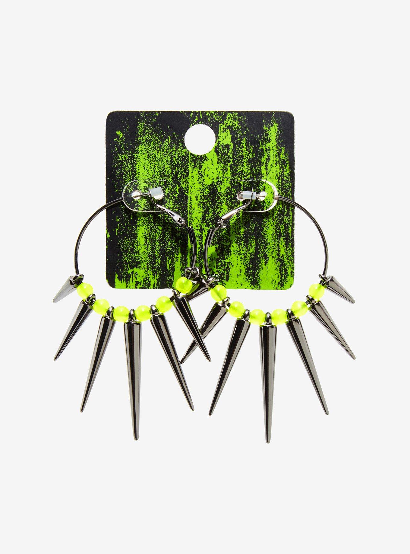 Neon Beads Spike Hoop Earrings, , alternate