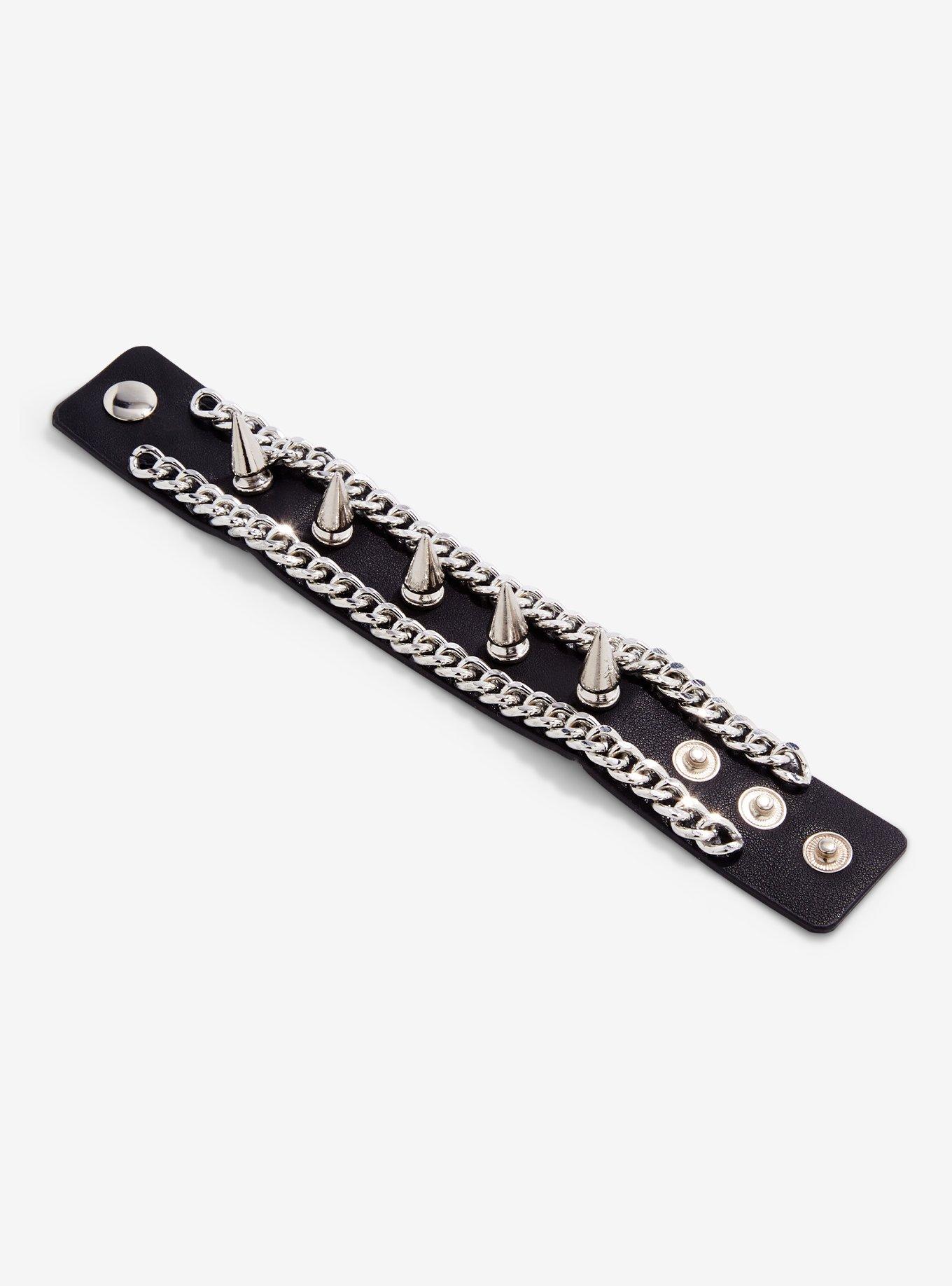 Silver Spike Chain Cuff Bracelet, , alternate