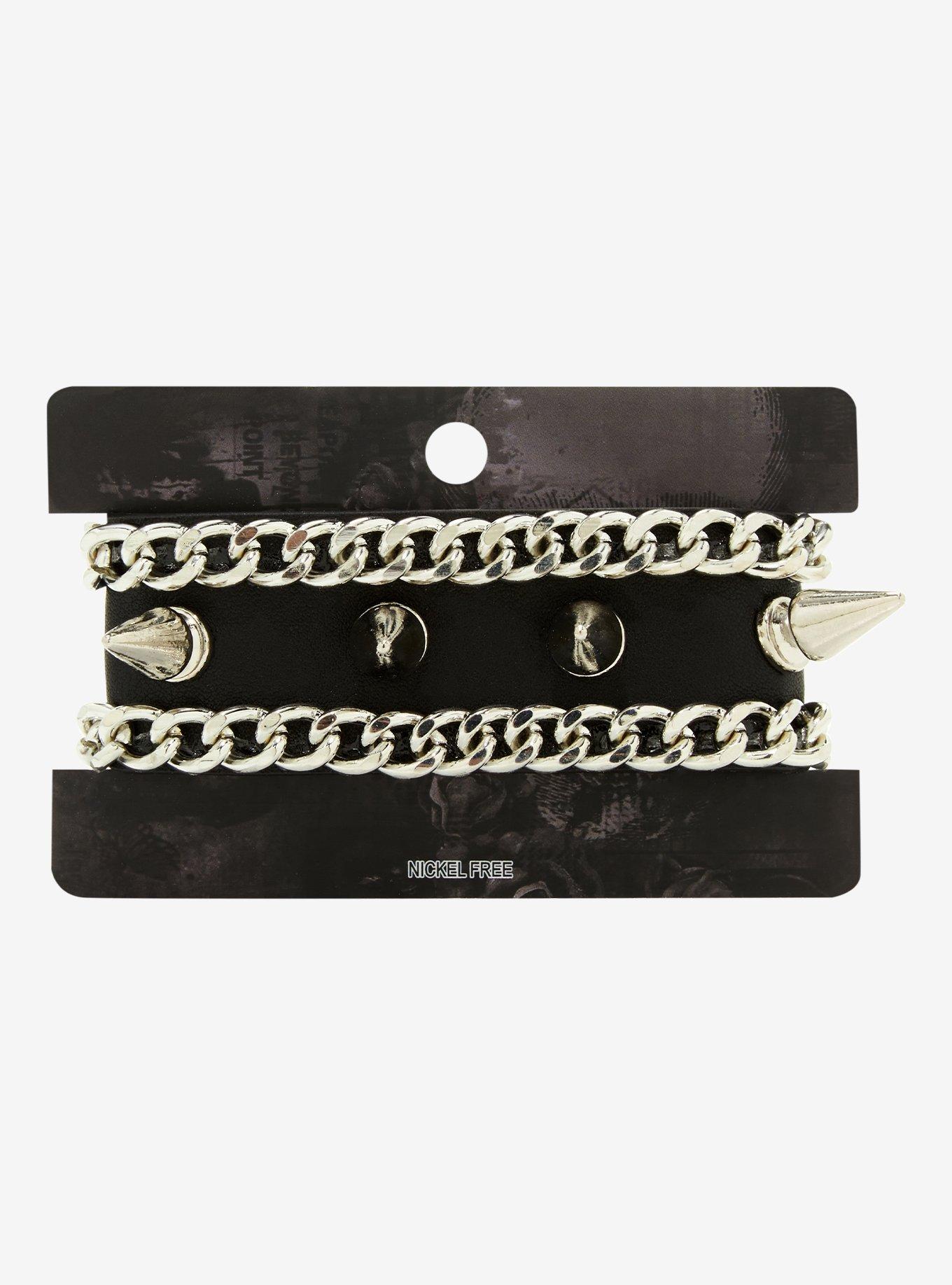 Silver Spike Chain Cuff Bracelet, , alternate