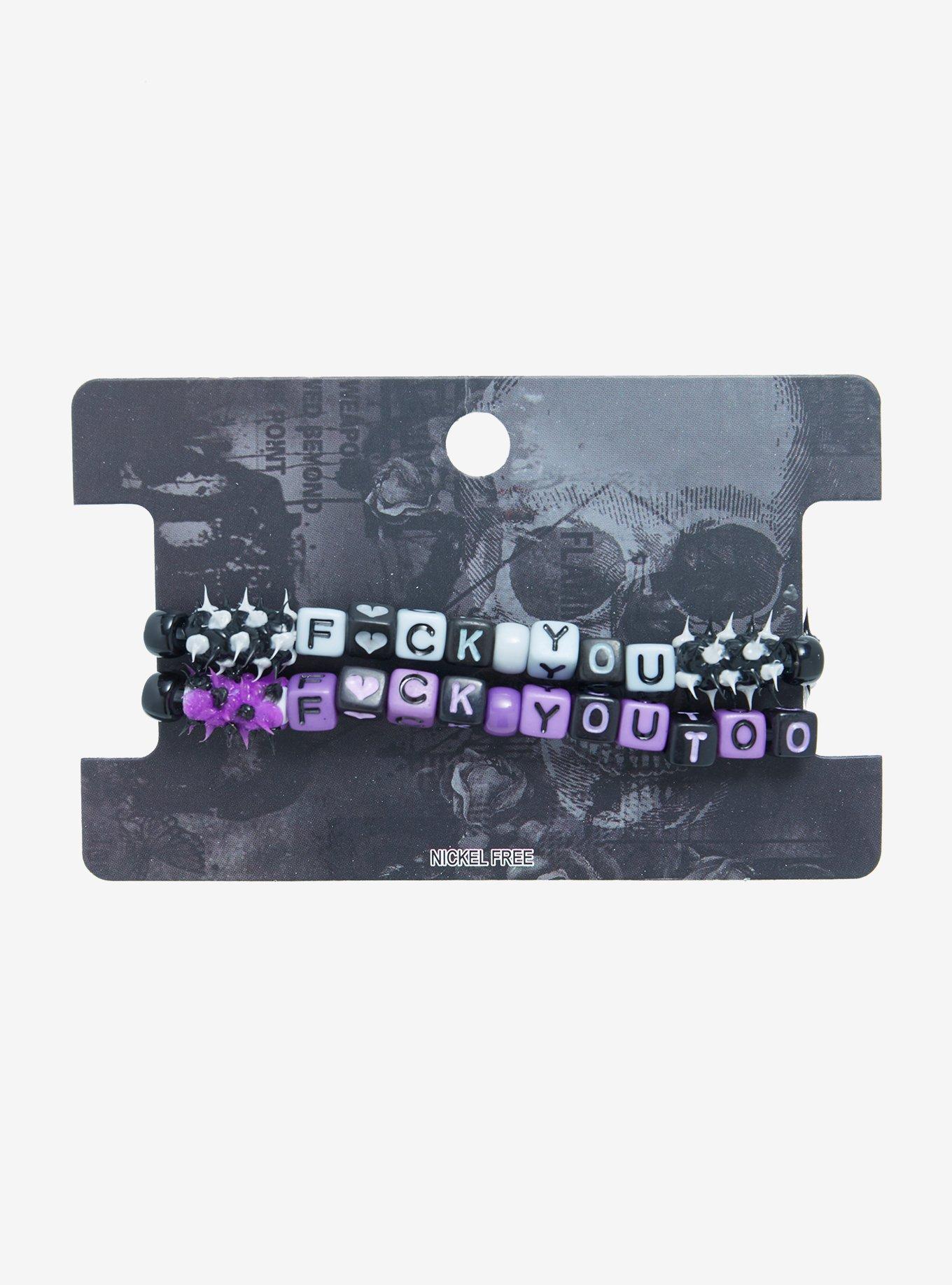 F*ck You & Too Best Friend Rubber Spike Beaded Bracelet Set, , alternate
