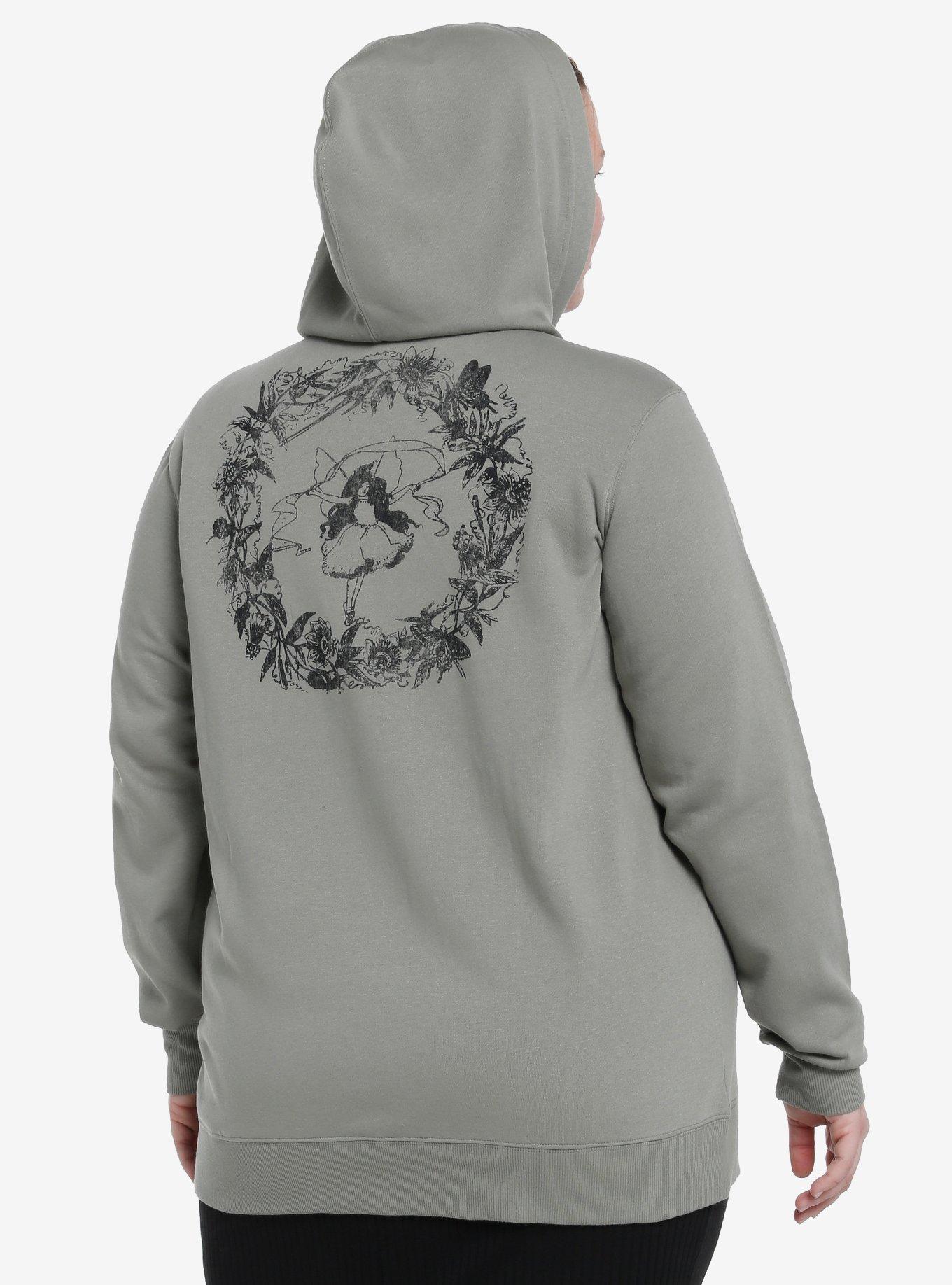 Thorn & Fable Forest Fairies & Butterflies Girls Zip-Up Hoodie Plus Size, GREEN, alternate
