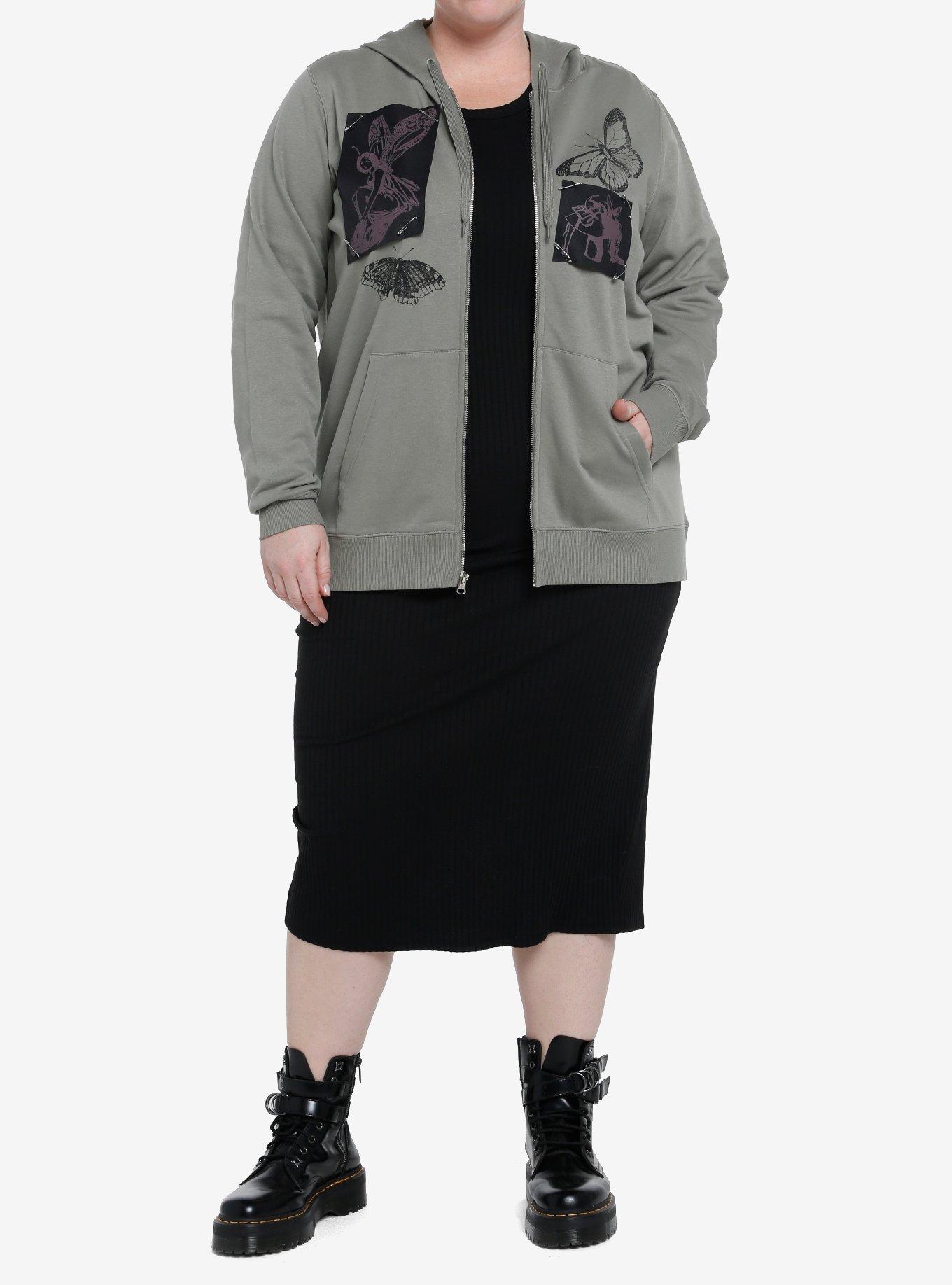 Thorn & Fable Forest Fairies & Butterflies Girls Zip-Up Hoodie Plus Size, GREEN, alternate