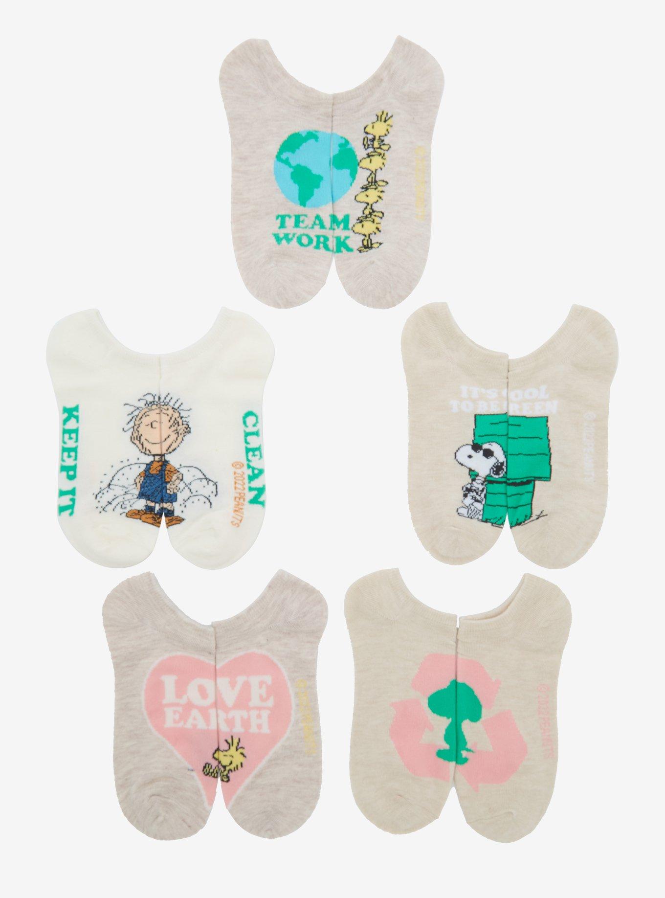 Peanuts Snoopy Earth No-Show Socks 5 Pair, , alternate