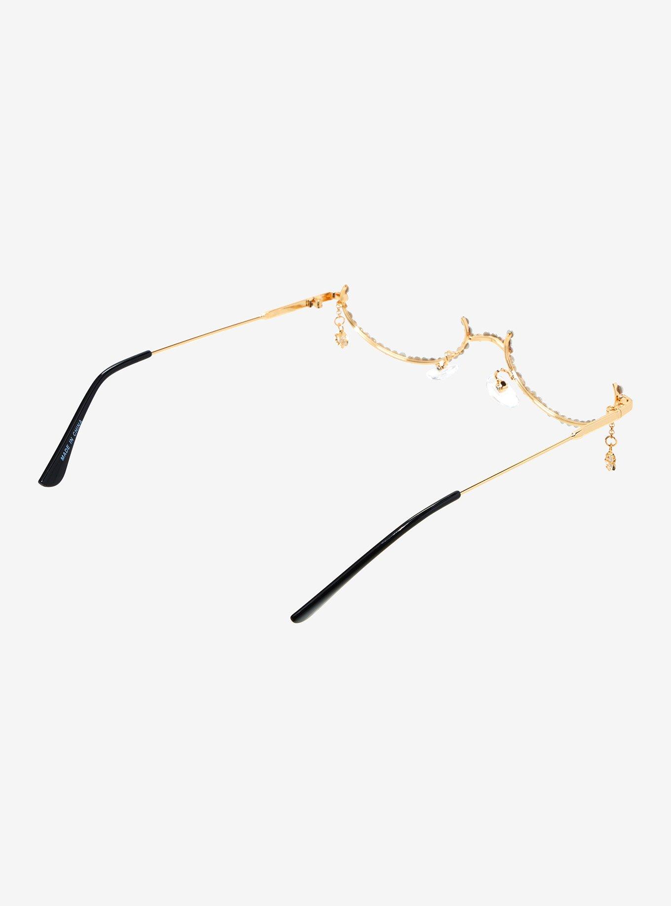 Rhinestone Curved Lenseless Glasses, , alternate