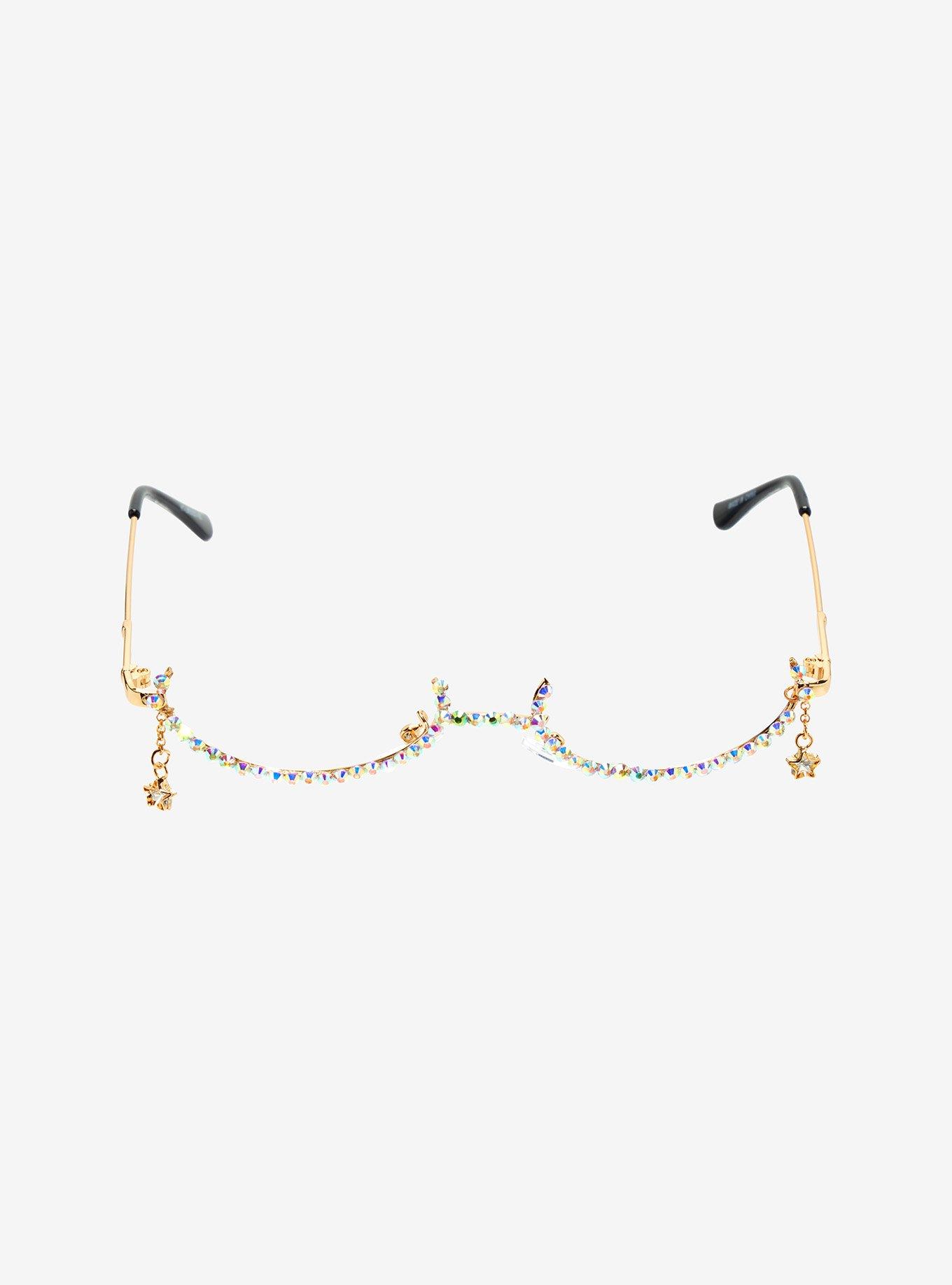 Rhinestone Curved Lenseless Glasses, , alternate