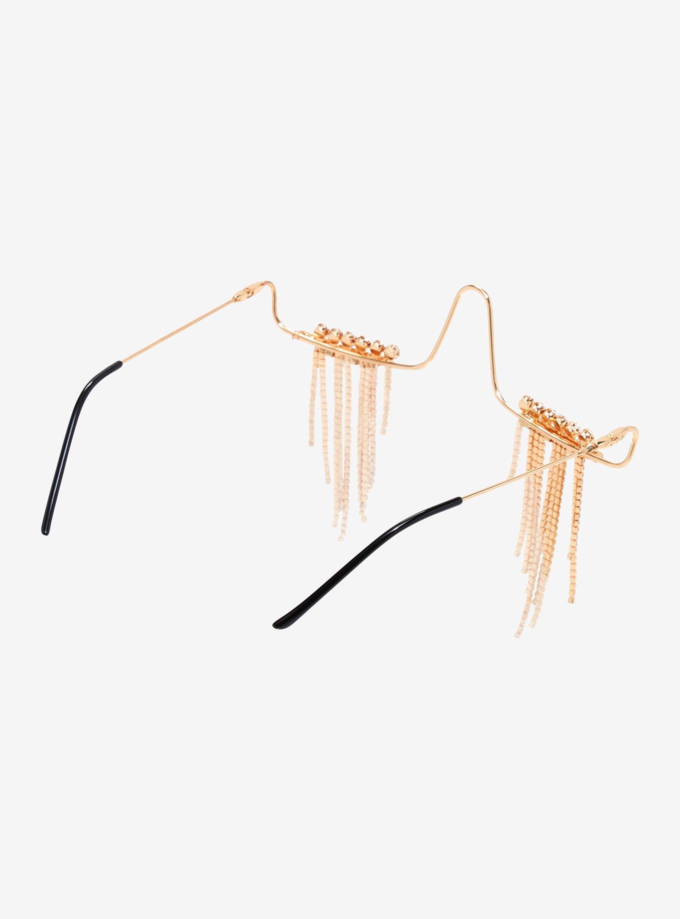 Rhinestone Chain Lensless Glasses, , alternate