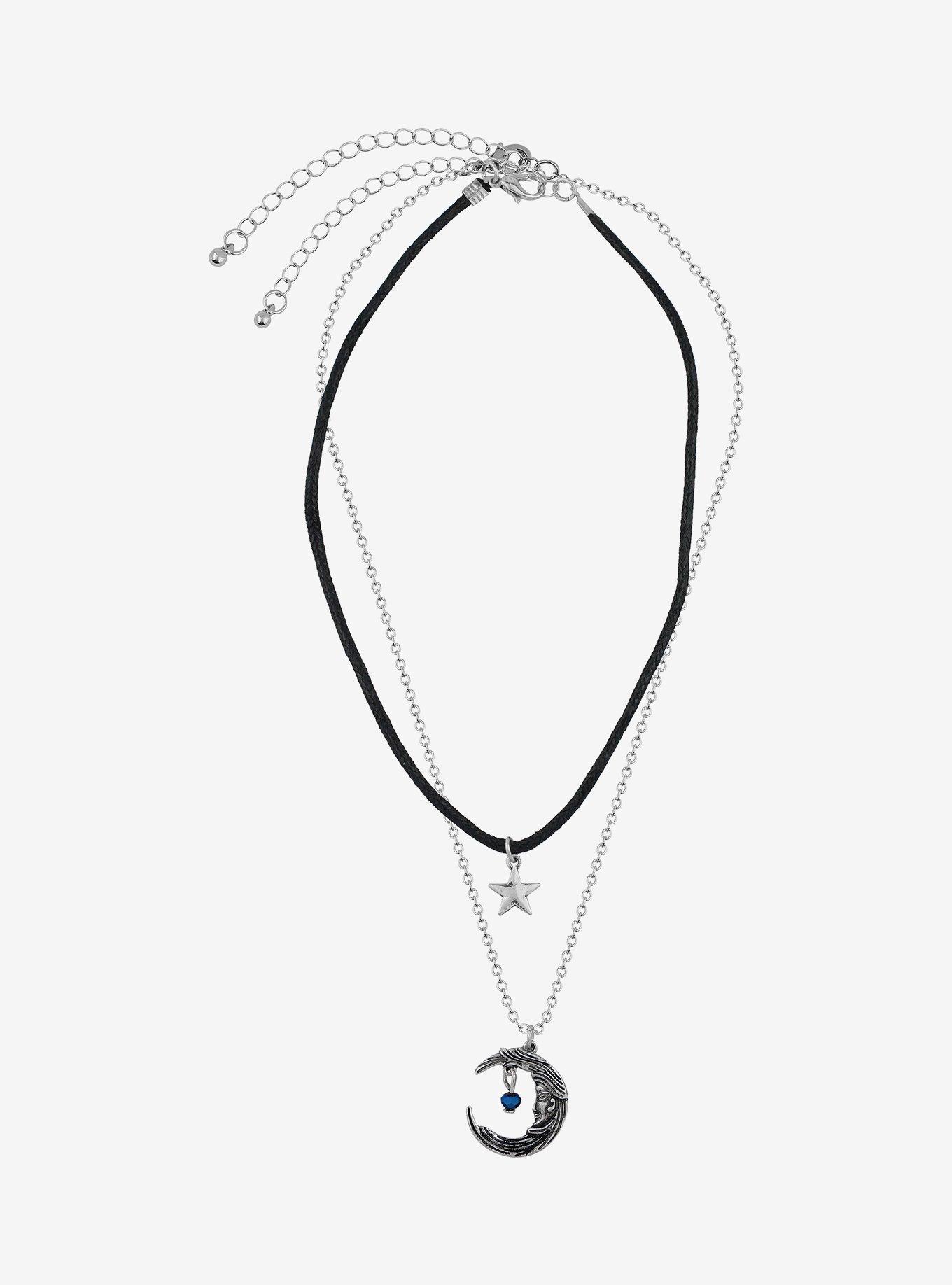 Crescent Moon Star Choker Necklace Set, , alternate