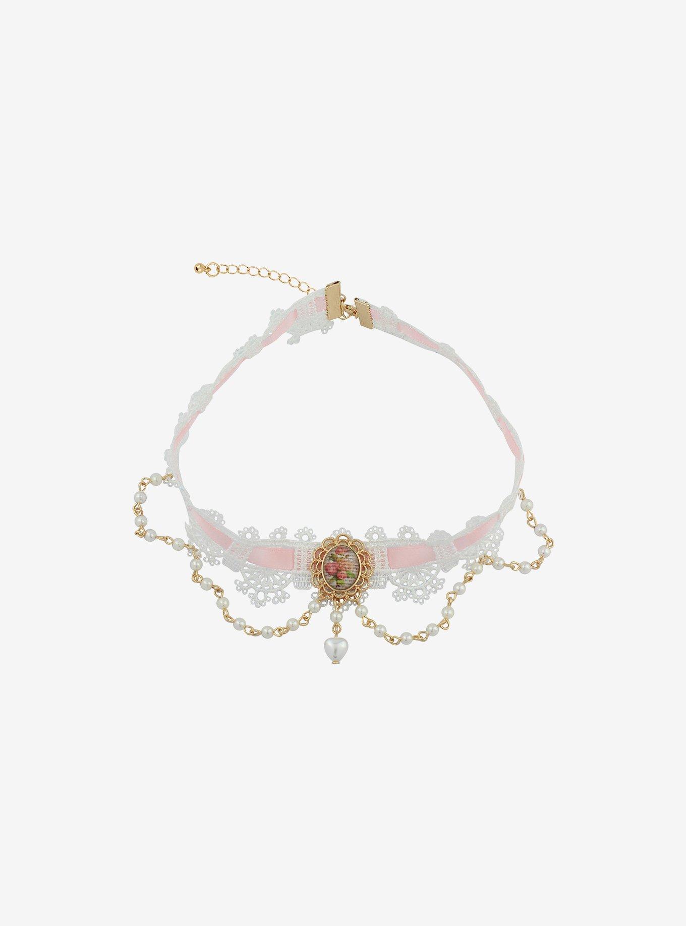 Sweet Society Lace Pearl Cameo Choker, , hi-res