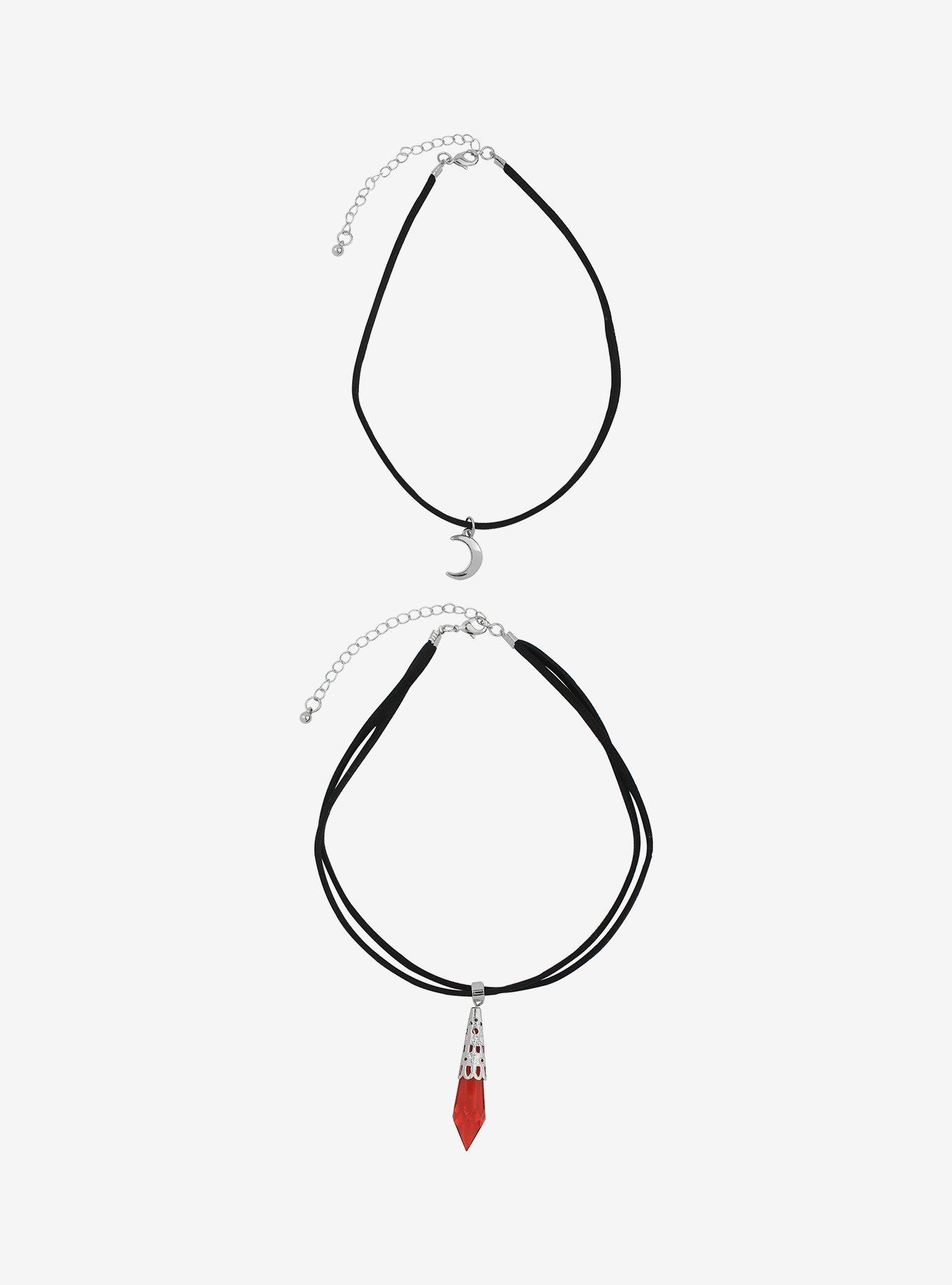 Crescent Moon Red Crystal Cord Choker Set, , alternate