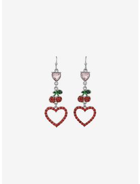 Red Cherry Heart Bling Earrings, , hi-res