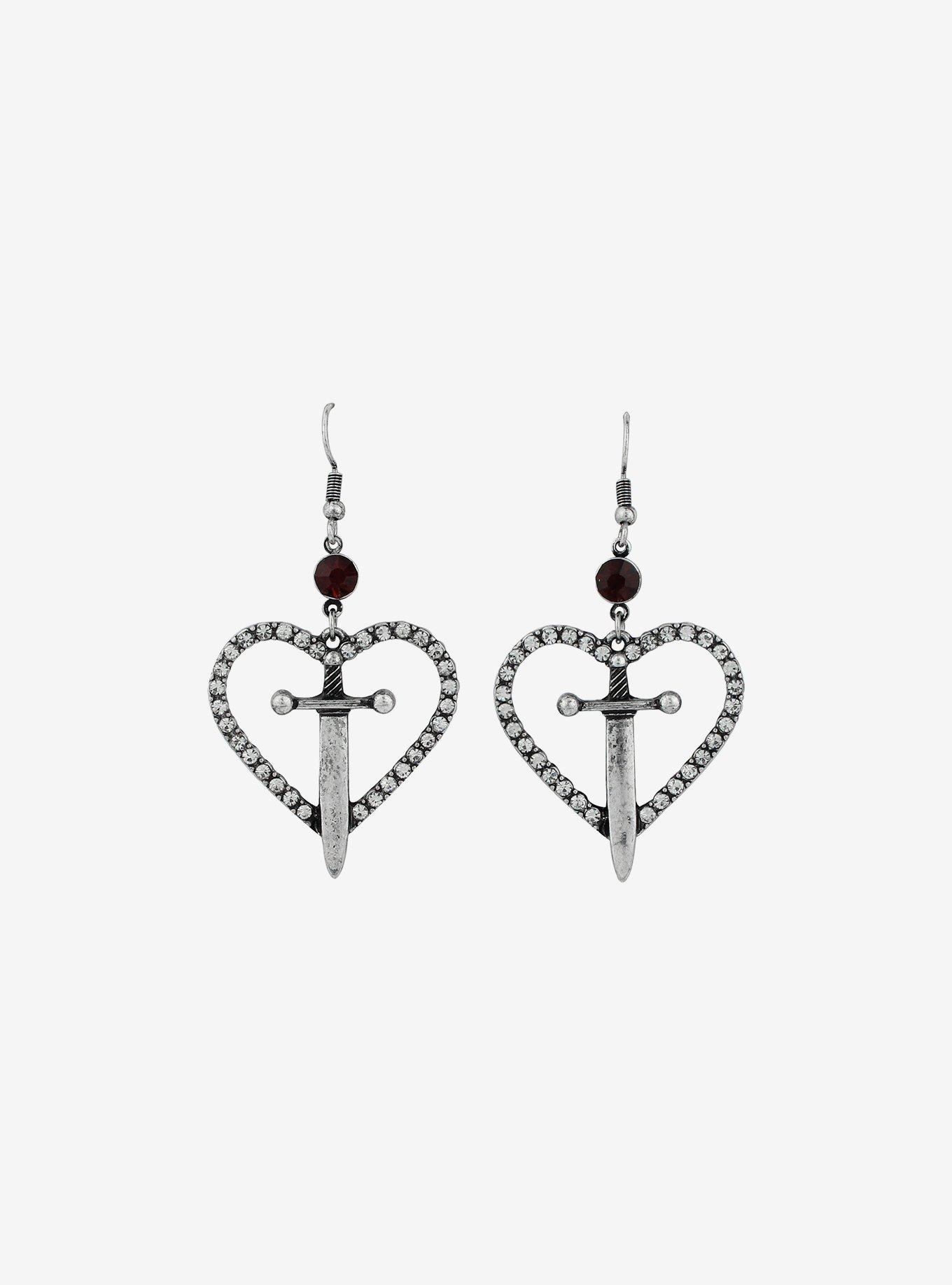 Sword Heart Bling Drop Earrings, , alternate