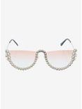 Pink Rhinestone Half Frame Sunglasses, , alternate