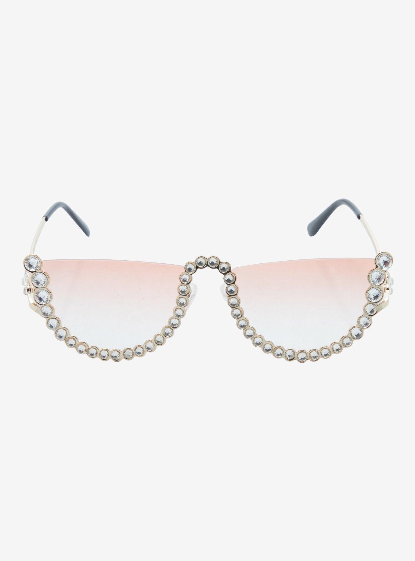 Pink Rhinestone Half Frame Sunglasses, , hi-res