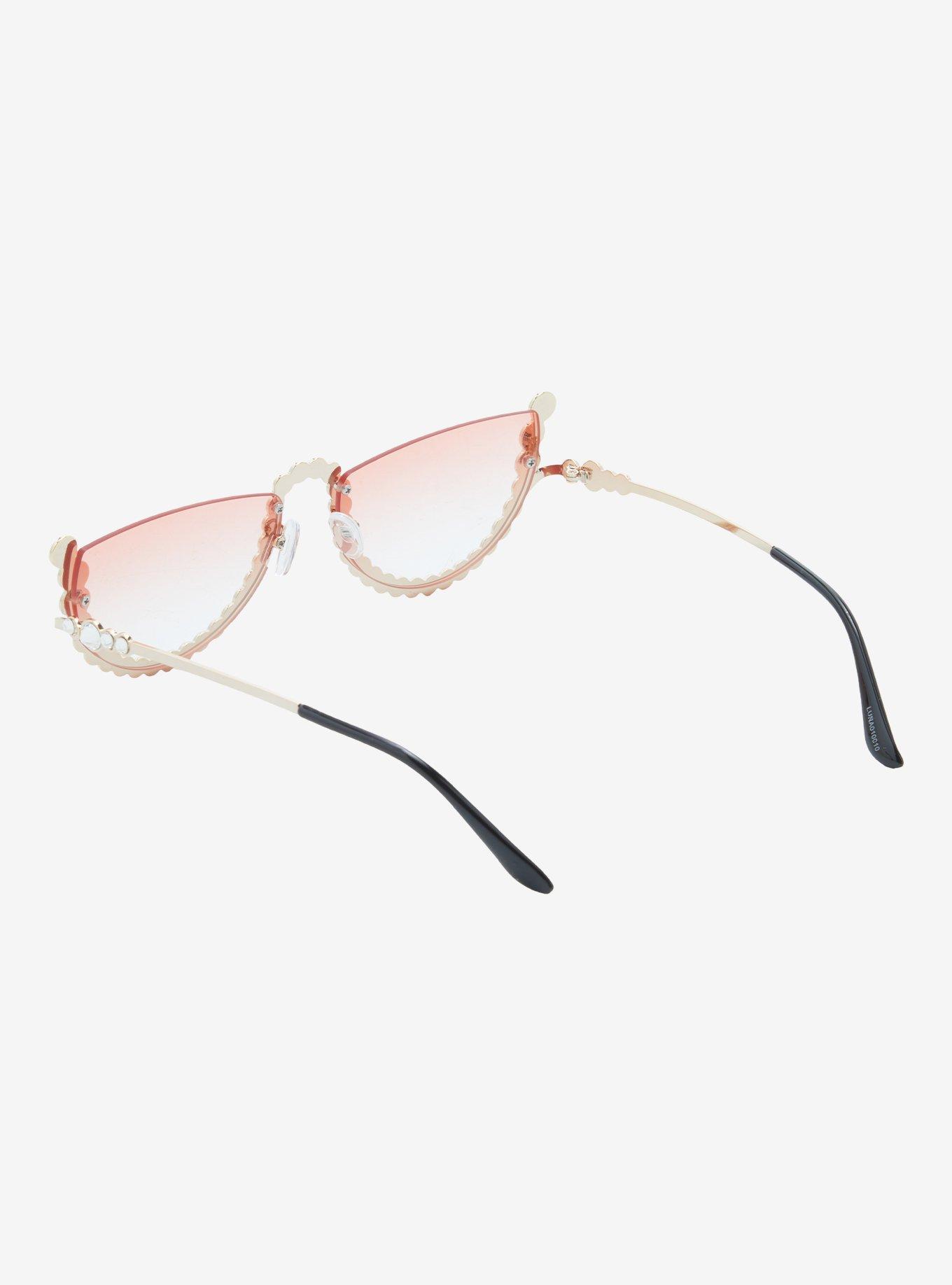 Pink Rhinestone Half Frame Sunglasses, , alternate
