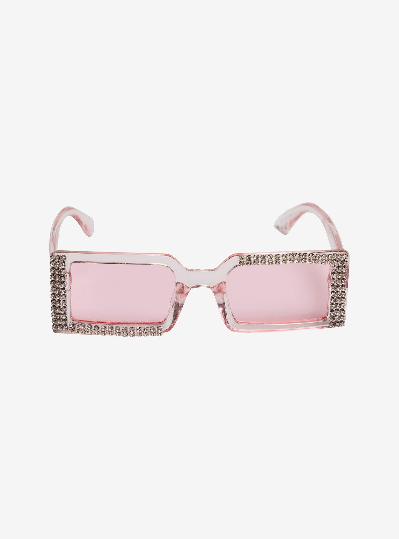 Pink Bling Rectangle Sunglasses, , alternate