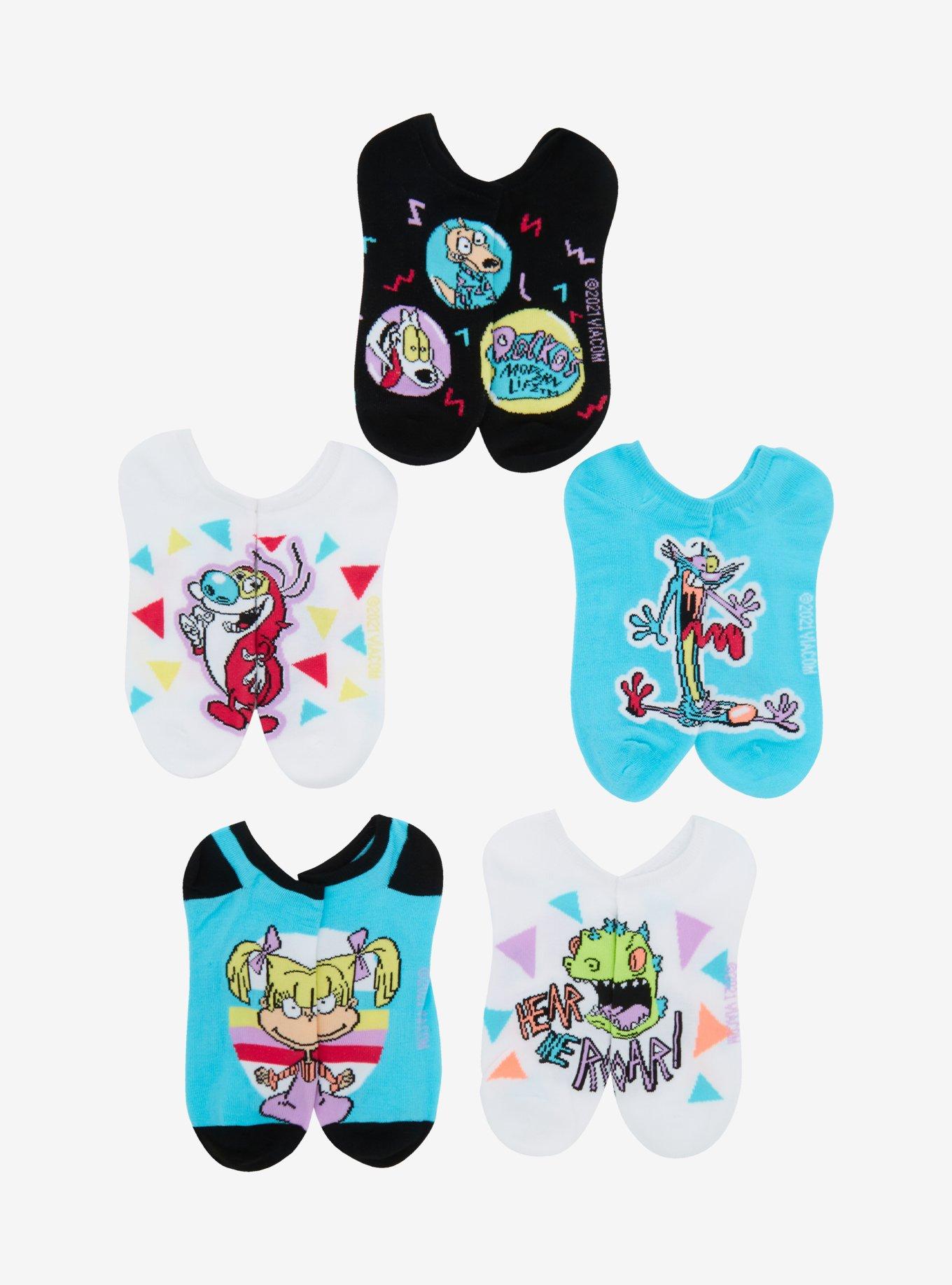 Nickelodeon '90s Characters No-Show Socks 5 Pair, , hi-res