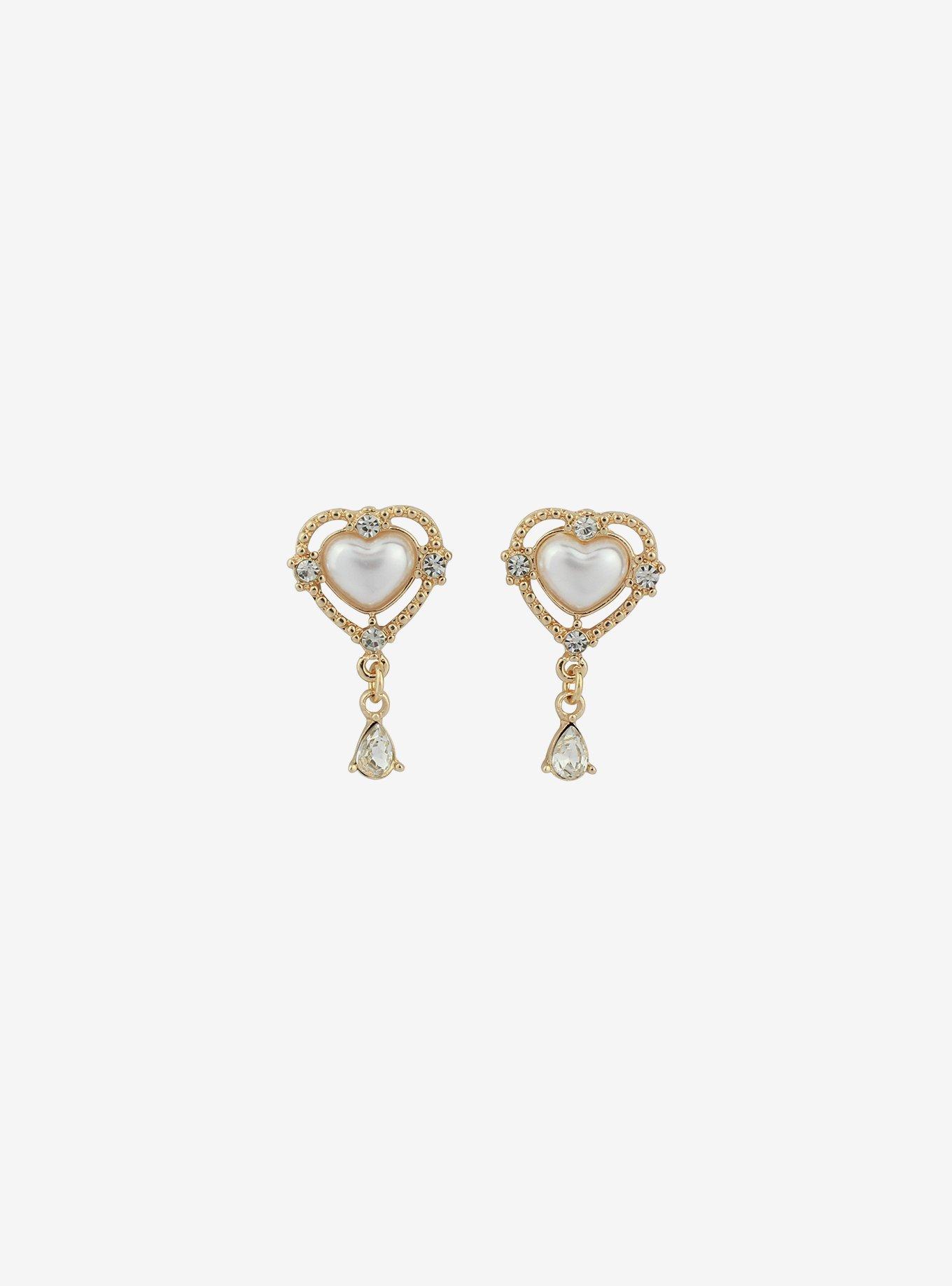 Pearl Heart Bling Earrings, , alternate