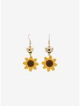Honey Bee Embroidered Sunflower Drop Earrings, , alternate