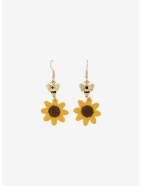 Honey Bee Embroidered Sunflower Drop Earrings, , hi-res
