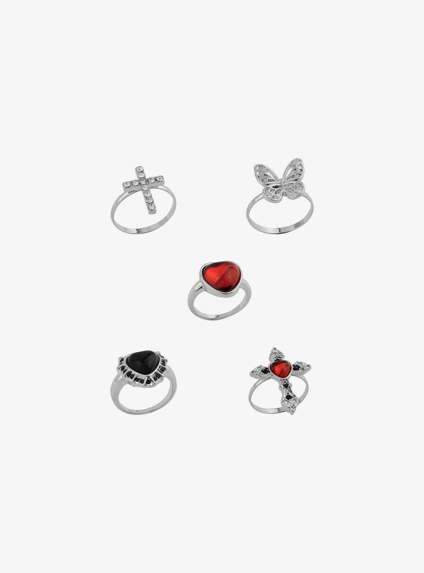 Red Heart Gem Cross Ring Set, , alternate